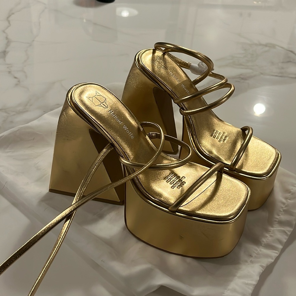 Naked Wolfe Gold Platform Heels